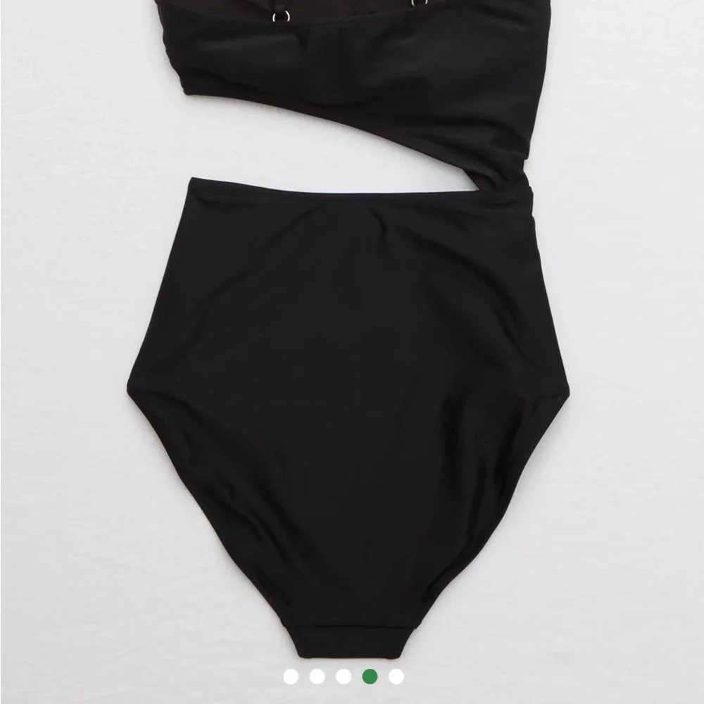 aerie Black One-Shoulder Cutout One-Piece Swimsuit